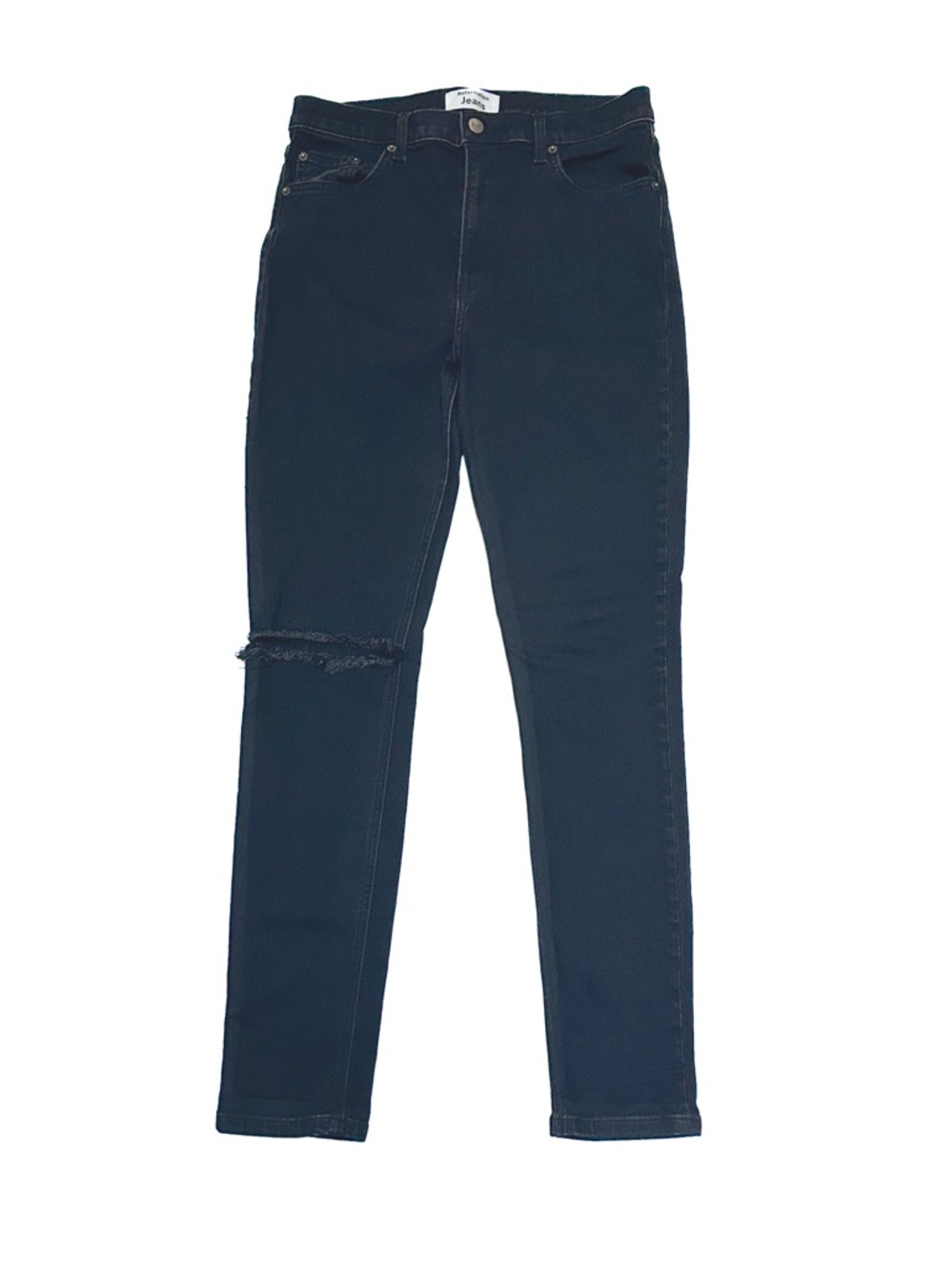 Reformation Faded Black Destroyed Wash High Skinny Jean Rip Knee Organic Cotton